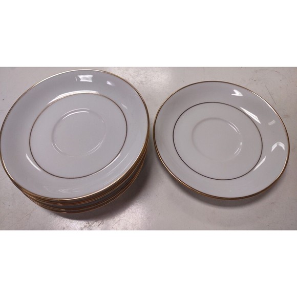 NORITAKE CHINA DAWN COFFEE TEA SAUCERS 5930 GOLD and WHITE CHINA (Lot of 6) - Picture 1 of 6